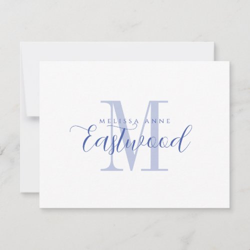Elegant Script Name Blue Monogram Flat Note Card