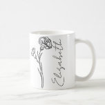 Elegant Script Name Carnation January Birth Flower Coffee Mug<br><div class="desc">Elegant,  minimalist and modern black and white hand drawn carnation flower,  January birth flower with customizable name in elegant script,  personalized gift for any occasion,  including gifts for people in your wedding party.</div>