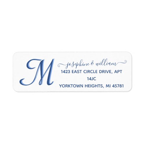 Elegant Script Name Custom Blue Monogram   Label