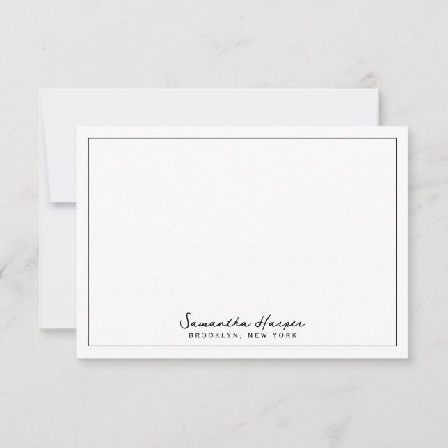 Elegant Script Name Custom City Location Note Card (Front)