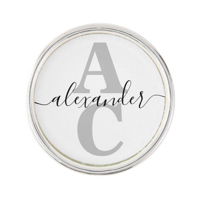 Elegant Script Name Custom Monogram Initial Lapel Pin (Front)