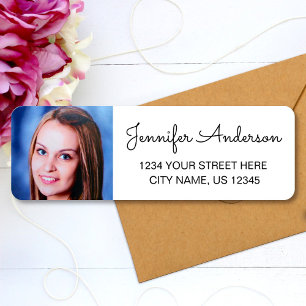 Elegant Script Name Custom Photo Return Address Label