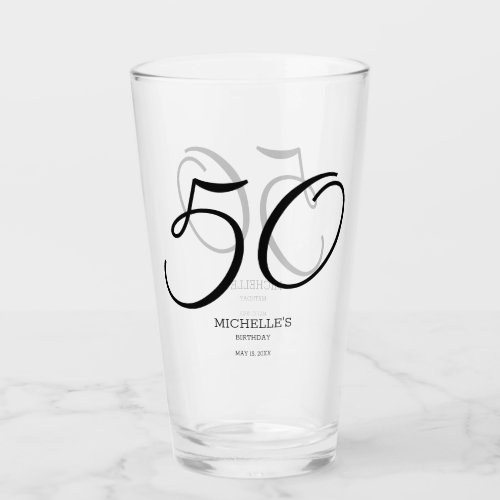 Elegant Script Name Date 50th Birthday Glass