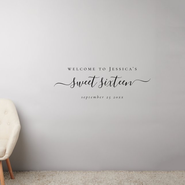 Elegant Script Name Date Welcome to Sweet Sixteen Wall Decal (Living Room 2)
