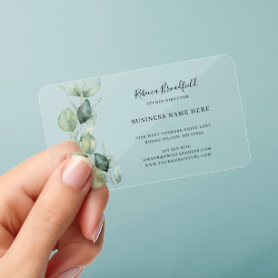 Elegant Script Name Eucalyptus Modern Clear Business Cards