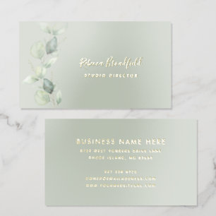 Elegant Script Name Eucalyptus Modern Foil Business Cards