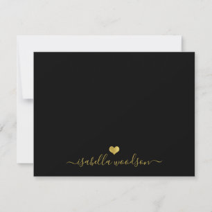 Elegant Script Name Faux Gold Foil Heart  Note Card