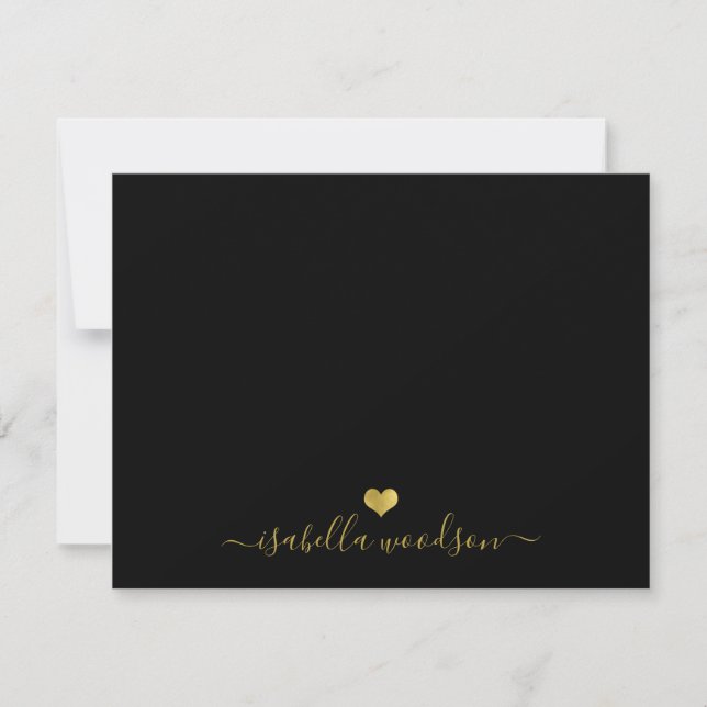 Elegant Script Name Faux Gold Foil Heart  Note Card (Front)