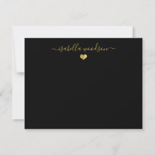 Elegant Script Name Faux Gold Foil Heart  Note Card