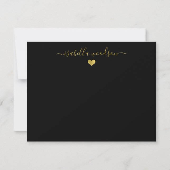 Elegant Script Name Faux Gold Foil Heart  Note Card (Front)