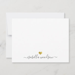 Elegant Script Name Faux Gold Foil Heart  Note Card