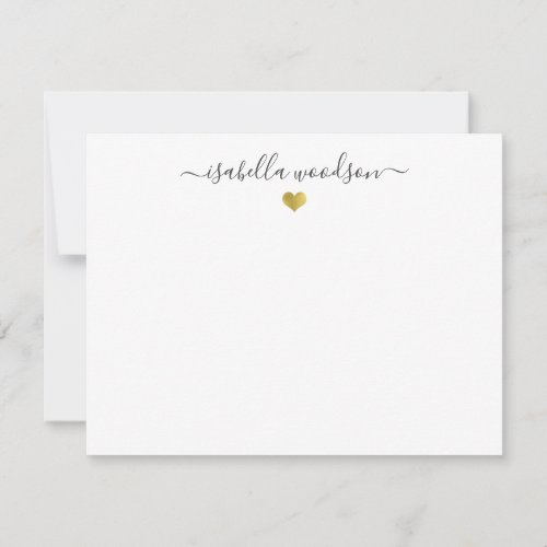 Elegant Script Name Faux Gold Foil Heart  Note Card