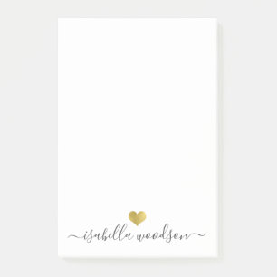 Elegant Script Name Faux Gold Foil Heart Post-it Notes
