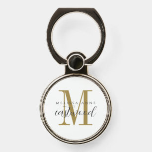 Elegant Script Name Gold Black Monogram  Phone Ring Stand