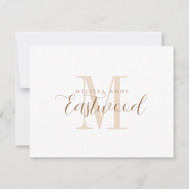 Elegant Script Name Gold Monogram Flat Note Card (Front)