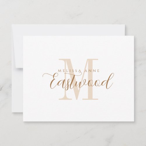 Elegant Script Name Gold Monogram Flat Note Card