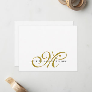 Elegant Script Name Gold Monogram Note Card