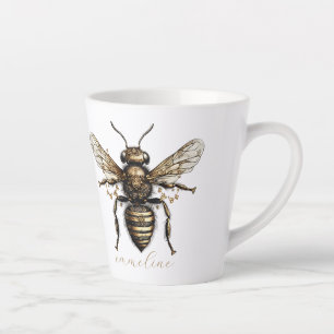 Elegant Script Name Golden Bee Latte Mug