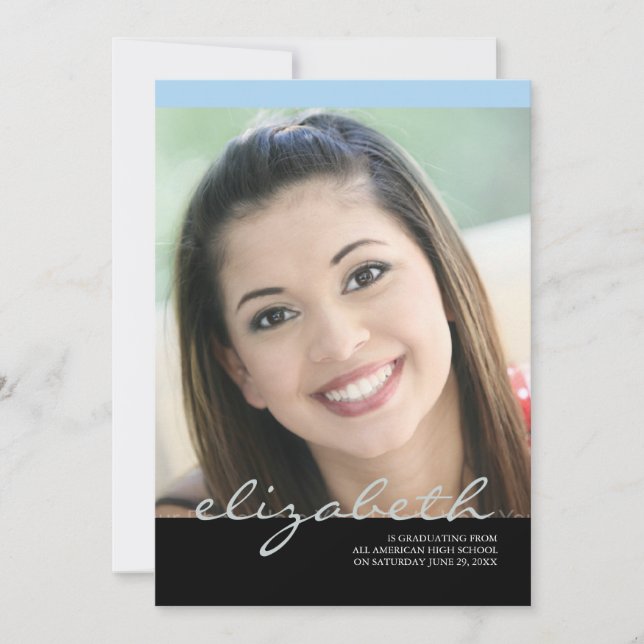 Elegant Script Name Grad: Sky Blue Invitation (Front)