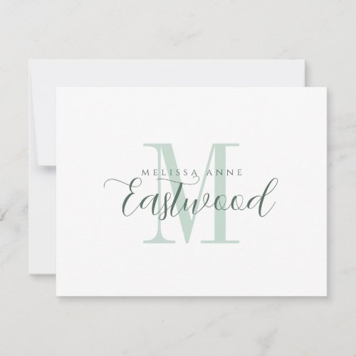 Elegant Script Name Green Monogram Flat Note Card