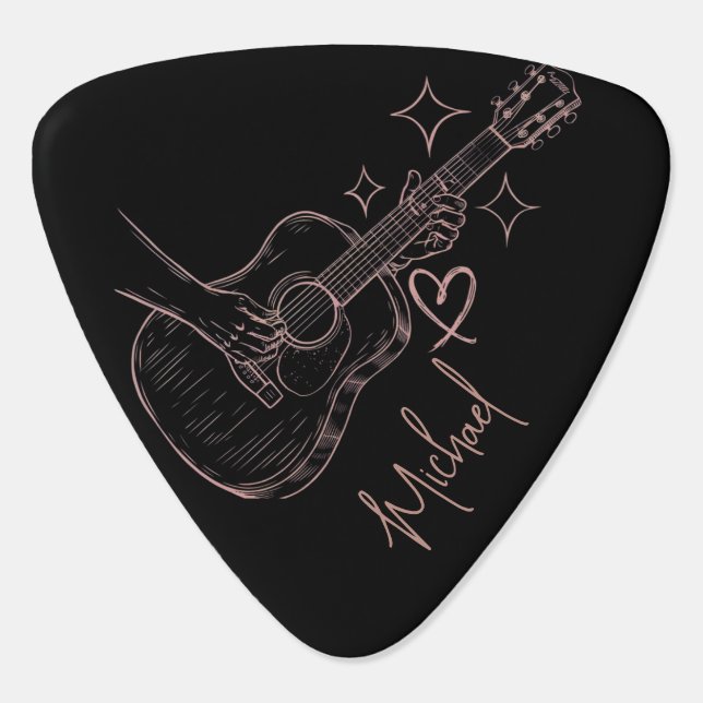 Elegant Script Name Guitar Rustic Wood Guitarist   Pick (Back)