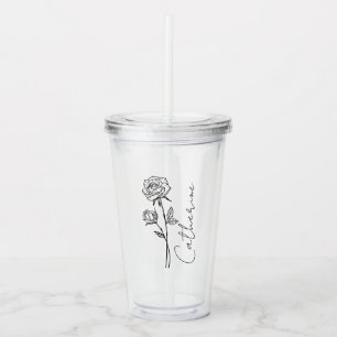 Elegant Script Name June Birth Month Flower Rose Acrylic Tumbler