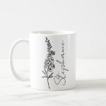 Elegant Script Name Larkspur July Birth Flower Coffee Mug<br><div class="desc">Elegant,  minimalist and modern black hand drawn larkspur flower,  July birth month flower with customizable name in elegant script,  personalized gift for any occasion,  including Birthdays,  gifts for bridesmaids,  best friends,  Christmas,  and more.</div>
