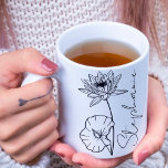 Elegant Script Name Lotus July Birth Month Flower Coffee Mug<br><div class="desc">Elegant,  minimalist and modern black hand drawn water lily or lotus flower,  July birth month flower with customizable name in elegant script,  personalized gift for any occasion,  including Birthdays,  gifts for bridesmaids,  best friends,  Christmas,  and more.</div>