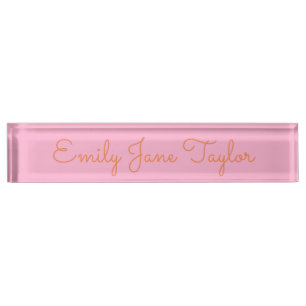 Elegant Script Name Minimalist Pink Orange Cute Desk Name Plate