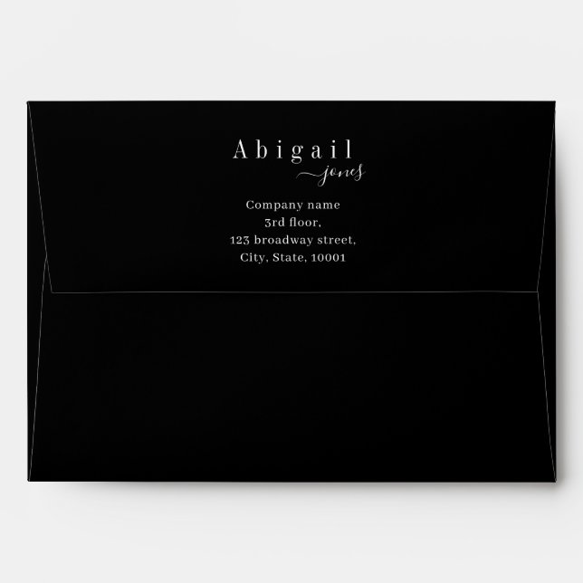 Elegant Script Name Modern Professional Black  Envelope (Back (Top Flap))