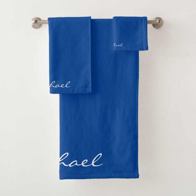 Elegant Script Name Modern Template Deep Blue Bath Towel Set (Insitu)