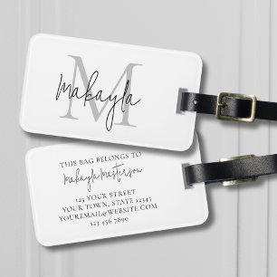 Elegant Script Name Monogram Luggage Tag