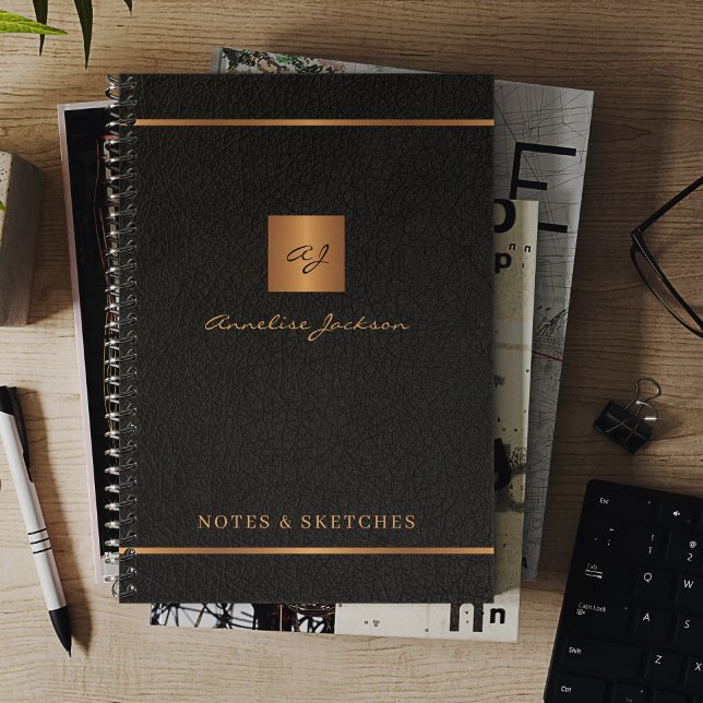 Elegant script name monogram personalized black notebook (Creator Uploaded)