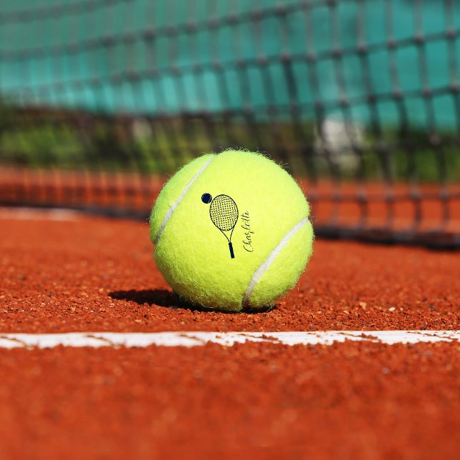 Elegant Script Name Monogram Personalized Tennis Balls (Personalized Script Lawn Tennis Racket Motif Training Ball)