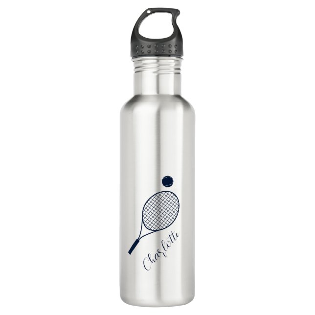 Elegant Script Name Monogram Tennis Club Stainless Steel Water Bottle (Front)