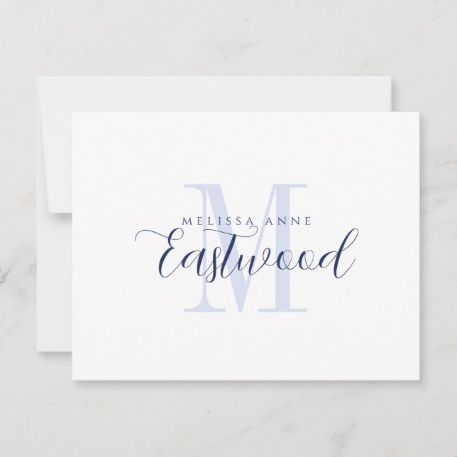 Elegant Script Name Navy Blue Monogram  Note Card (Front)