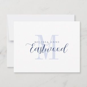 Elegant Script Name Navy Blue Monogram Note Card