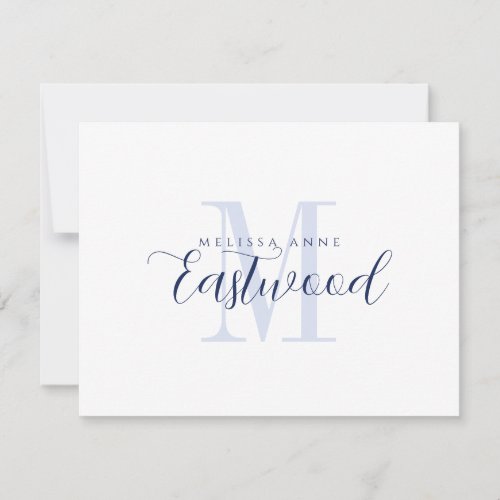 Elegant Script Name Navy Blue Monogram  Note Card