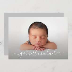 Elegant Script Name Photo Baby Birth Announcements