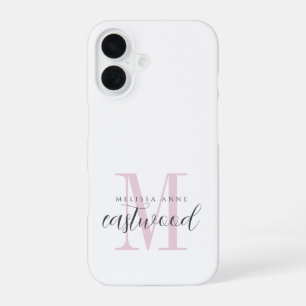 Elegant Script Name Pink Black Monogram iPhone 16 Case
