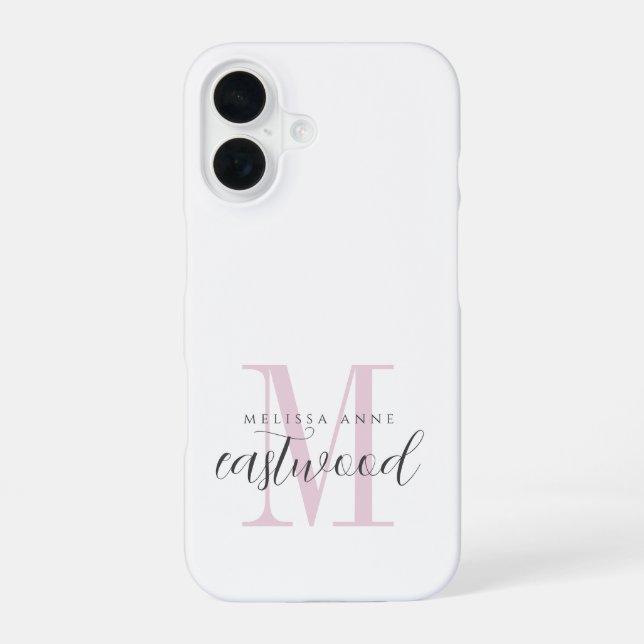 Elegant Script Name Pink Black Monogram  iPhone Case (Back)