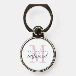 Elegant Script Name Pink Black Monogram  Phone Ring Stand