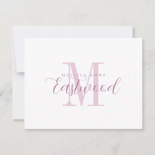 Elegant Script Name Pink Monogram Flat Note Card