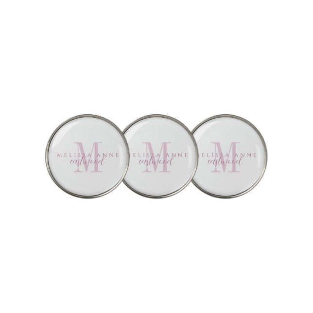 Elegant Script Name Pink Monogram  Golf Ball Marker (3 Up)