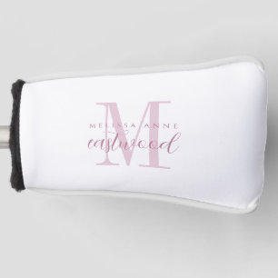 Elegant Script Name Pink Monogram Golf Head Cover