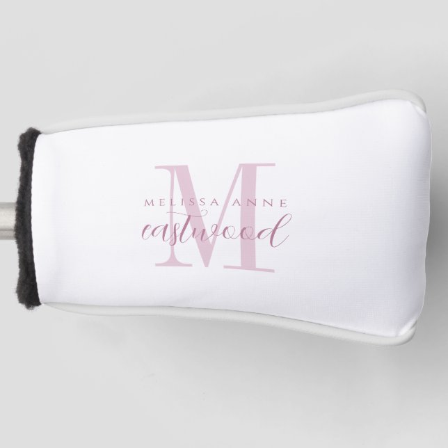 Elegant Script Name Pink Monogram  Golf Head Cover (Front)