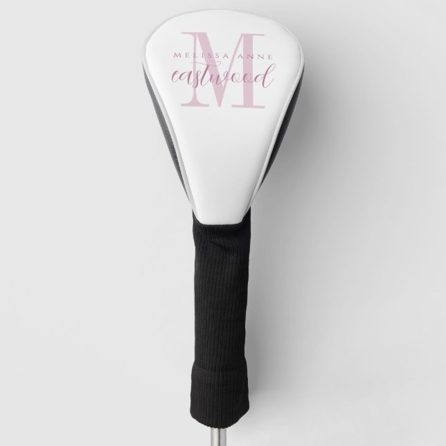 Elegant Script Name Pink Monogram  Golf Head Cover (Front)