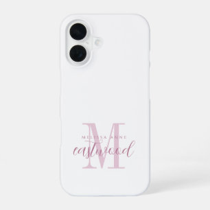 Elegant Script Name Pink Monogram iPhone 16 Case