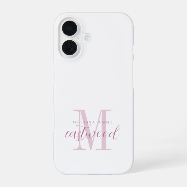 Elegant Script Name Pink Monogram  iPhone Case (Back)