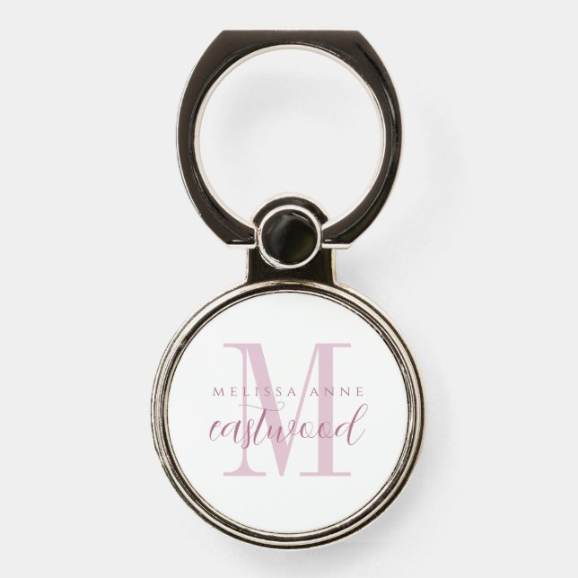 Elegant Script Name Pink Monogram  Phone Ring Stand (Front)
